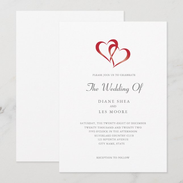 Invitación a la boda de dos corazones (Anverso / Reverso)