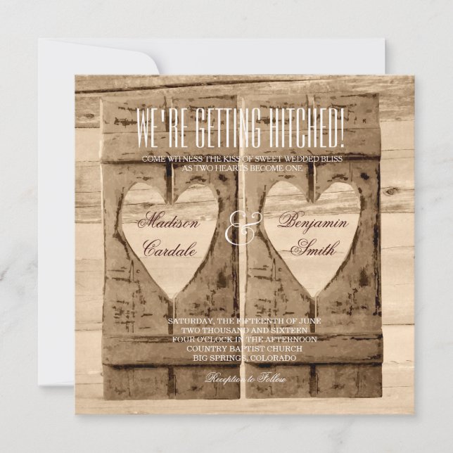 Invitación a la boda de dos Corazones Rústicas con (Anverso)