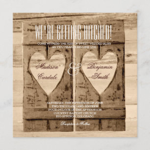 Invitación a la boda de dos Corazones Rústicas con