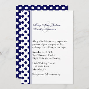 Invitación a la boda de dot con polka azul y blanc