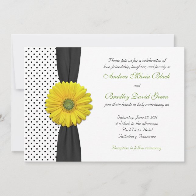 Invitación a la boda de dot de daisy polka amarill (Anverso)