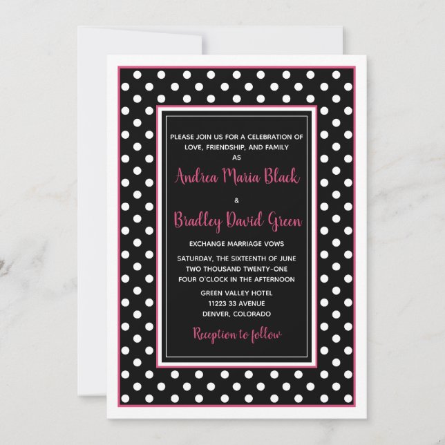 Invitación a la boda de dot de Polka blanco y cali (Anverso)