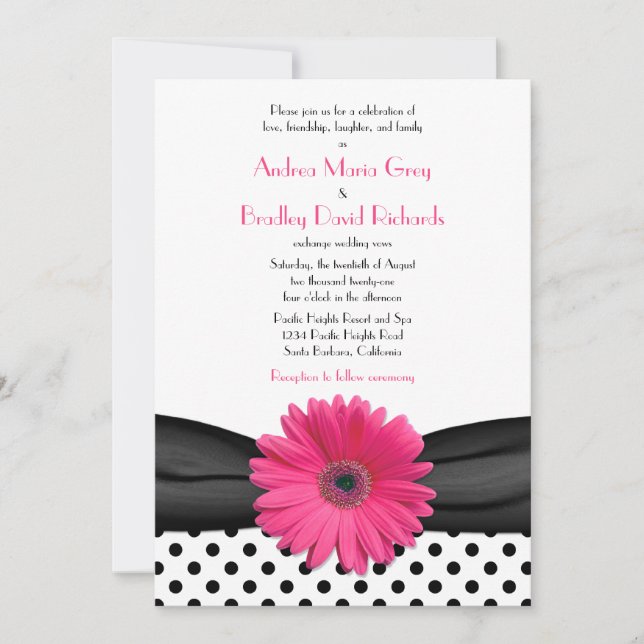 Invitación a la boda de dot de Polka blanco y negr (Anverso)