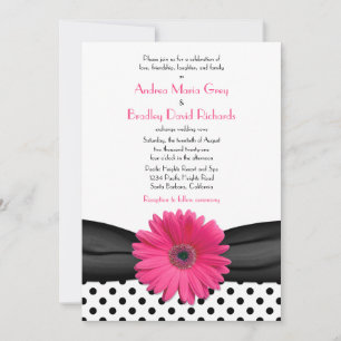Invitación a la boda de dot de Polka blanco y negr