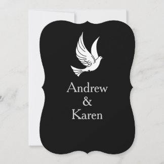 Invitación a la boda de Dove en negro y plata