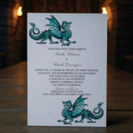 Invitación a la Boda de Dragón Medieval verde azul