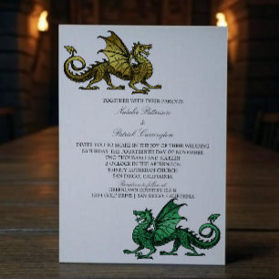 Invitación a la Boda de Dragón Medieval Verde Oro