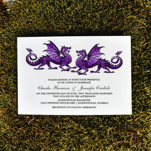 Invitación a la Boda de Dragón Purple Elegant (Purple Elegant Dragons Wedding Invite)