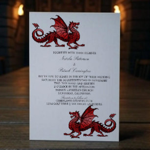 Invitación a la boda de dragones medievales rojos