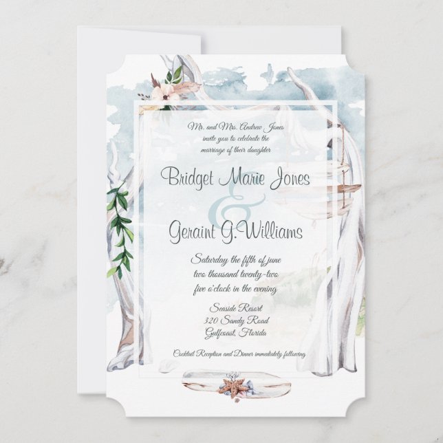 Invitación a la boda de Driftwood Arbor Beach (Anverso)
