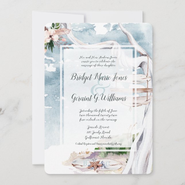 Invitación a la boda de Driftwood Arbor Beach (Anverso)
