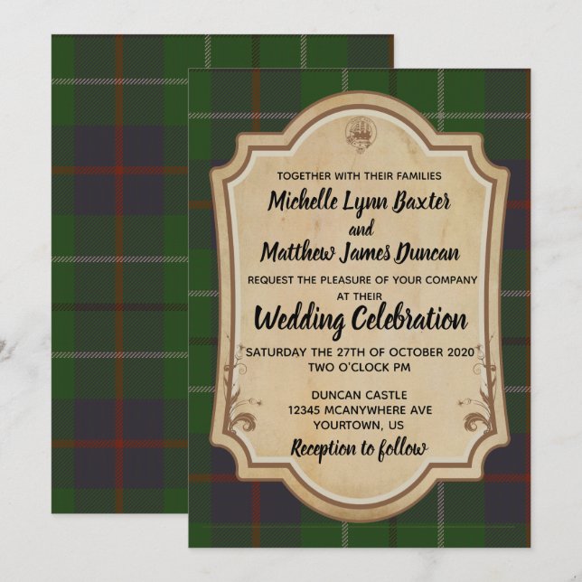 Invitación a la boda de Duncan Tartan (Anverso / Reverso)