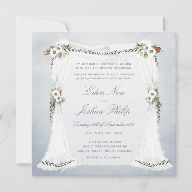 Invitación a la boda de Dusty Blue Chuppah (Anverso)