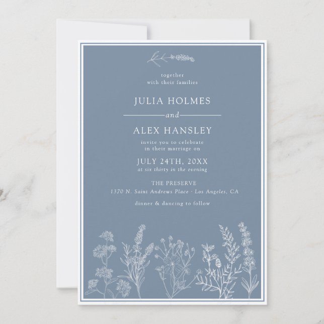 Invitación a la boda de Dusty Blue Floral (Anverso)