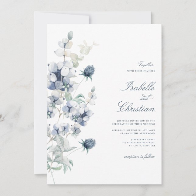 Invitación a la boda de Dusty Blue Floral (Anverso)