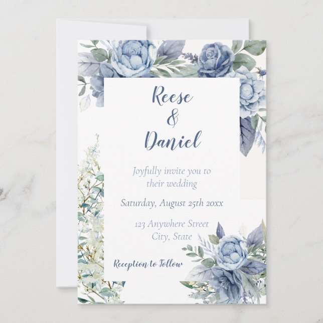 Invitación a la boda de Dusty Blue Floral (Anverso)