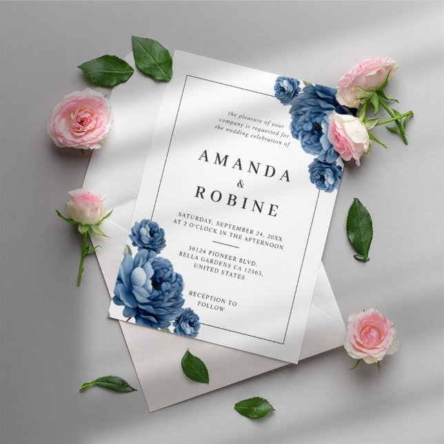 Invitación a la boda de Dusty Blue Floral (Subido por el creador)