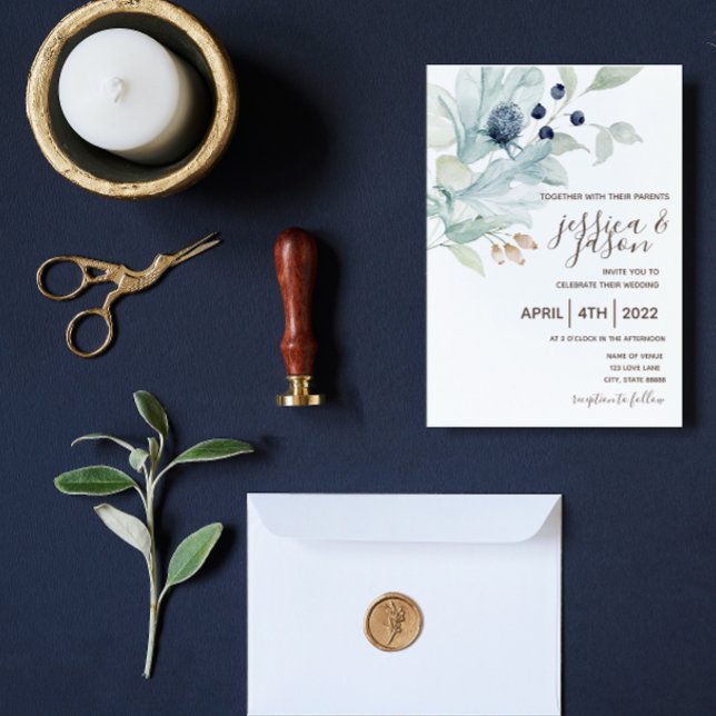 Invitación a la boda de Dusty Blue Floral (Subido por el creador)