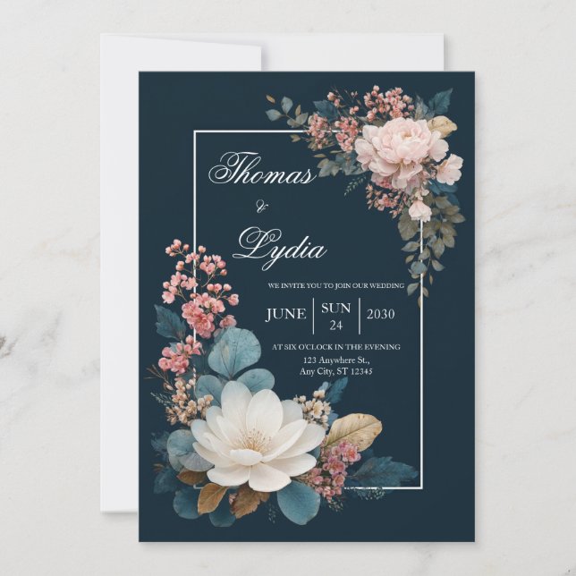 Invitación a la boda de Dusty Blue Floral (Anverso)