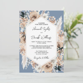 Invitación a la boda de Dusty Blue Floral Boho