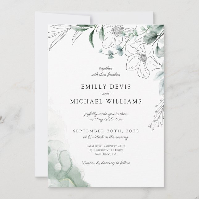 Invitación a la boda de Dusty Eucalyptus Greenery (Anverso)