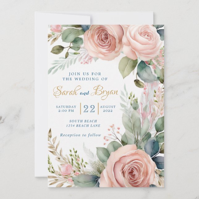 Invitación a la boda de Dusty Rosa Boho Greenery (Anverso)