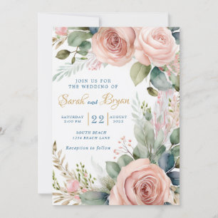 Invitación a la boda de Dusty Rosa Boho Greenery