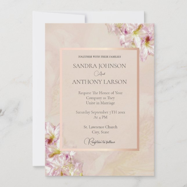 Invitación a la boda de Dusty Rosa Gold Azalea (Anverso)