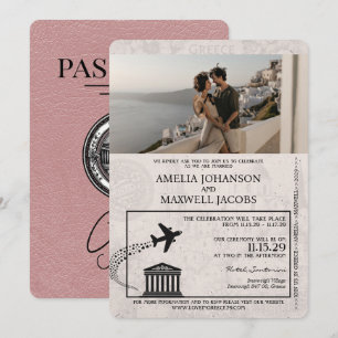 Invitación a la boda de Dusty Rosa Grecia Passport