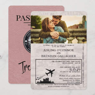 Invitación a la boda de Dusty Rosa Ireland Passpor