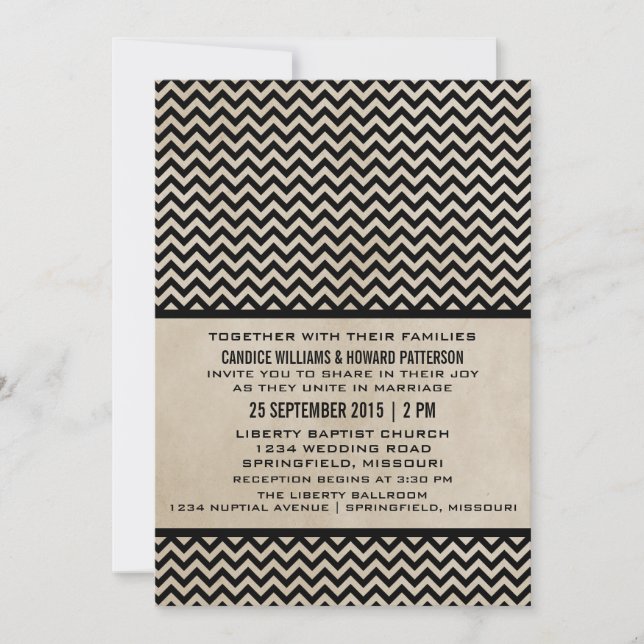 Invitación a la boda de Ebony Moda Chevron (Anverso)