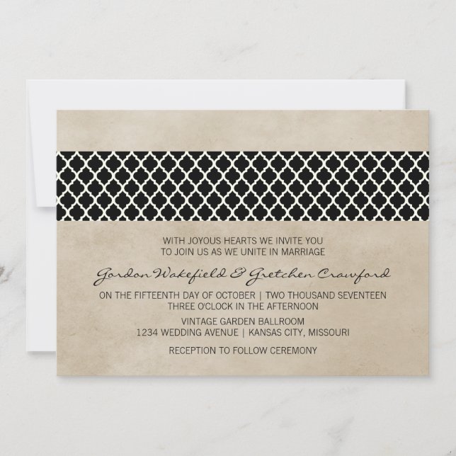 Invitación a la boda de Ebony Rustic Quatrefoil (Anverso)