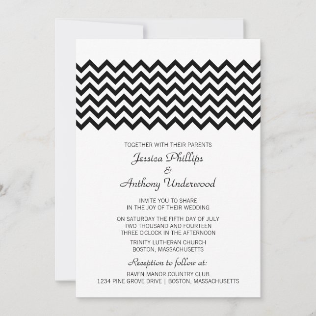Invitación a la boda de Ebony Simple Chevron (Anverso)