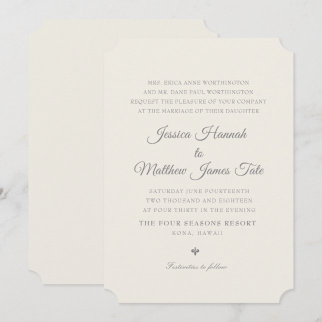 Invitación a la boda de Ecru (Anverso / Reverso)
