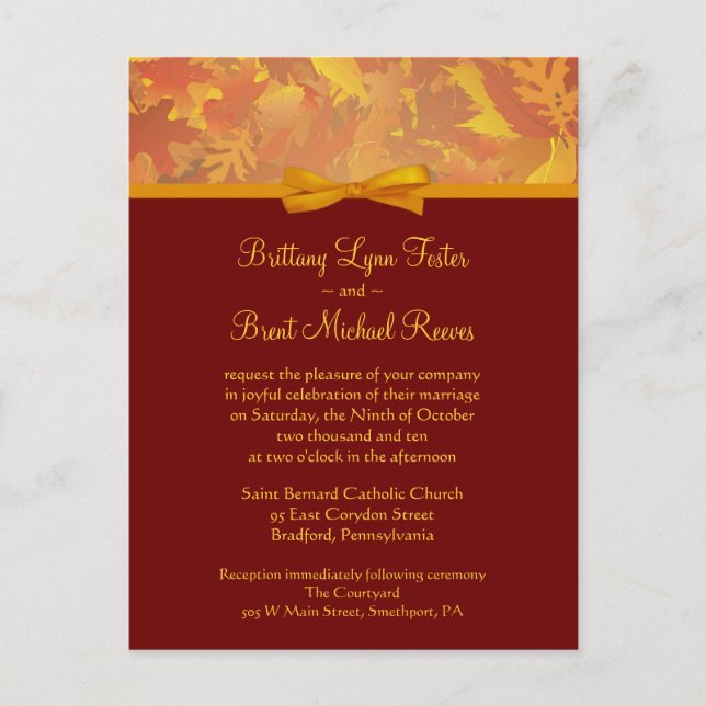 Invitación a la boda de ejemplo - Hojas de otoño (Anverso)