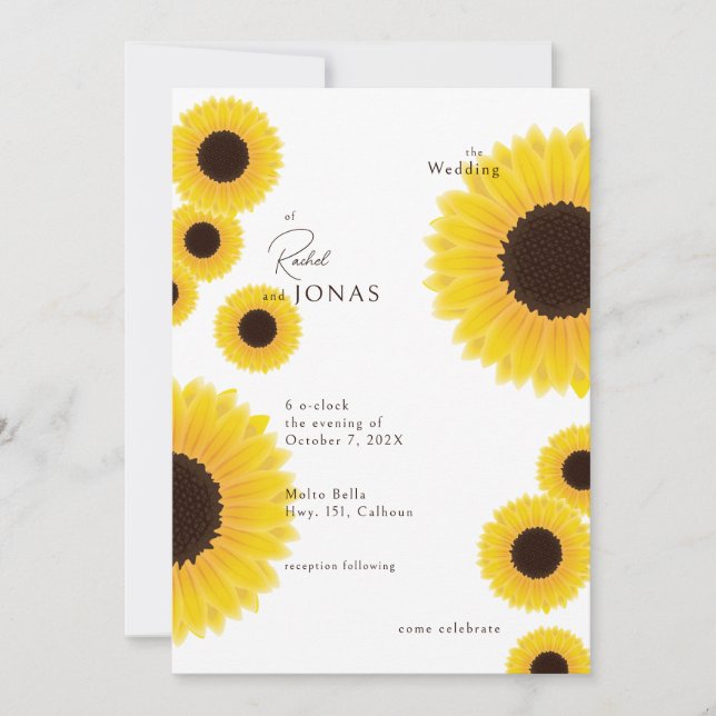 Invitación a la boda de Elebant Sunflowers (Anverso)