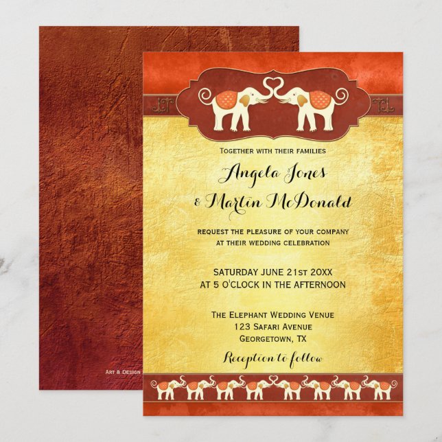 Invitación a la boda de elefantes blancos indios o (Anverso / Reverso)