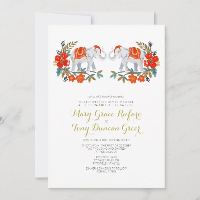 Invitación a la boda de elefantes indios (Anverso)