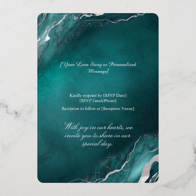 Invitación a la boda de elegancia Verde azulada do (Reverso )