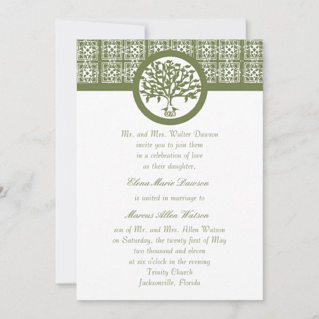 Invitación a la boda de Emblema de Olive Tree (Anverso)