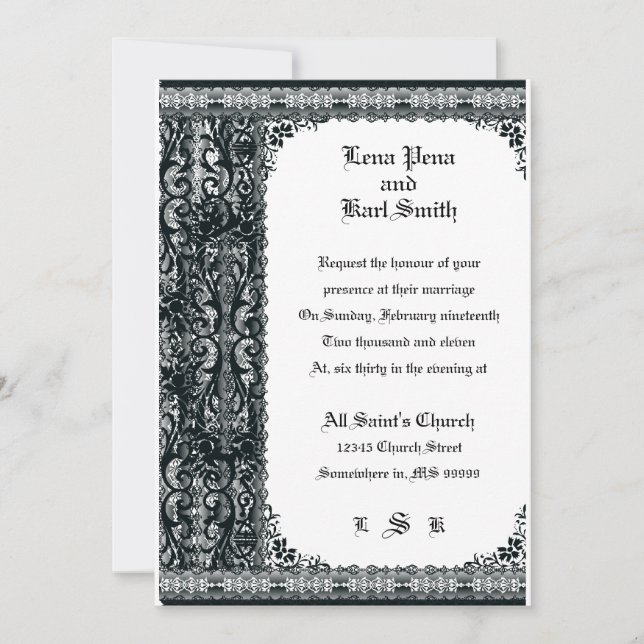 Invitación a la boda de encaje (Anverso)