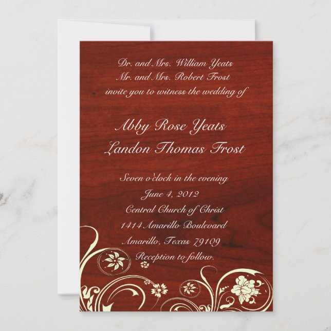 Invitación a la boda de encaje antiguo de madera p (Anverso)