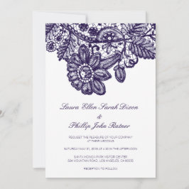 Invitación a la boda de encaje azul
