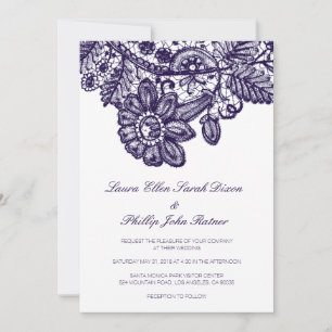 Invitación a la boda de encaje azul