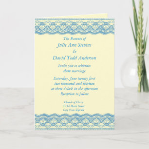 Invitación a la boda de encaje azul