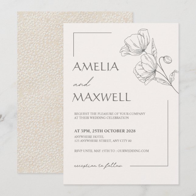 Invitación a la boda de encaje Beige Elegance (Anverso / Reverso)