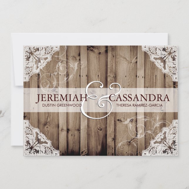 Invitación a la boda de encaje blanco antiguo (Anverso)