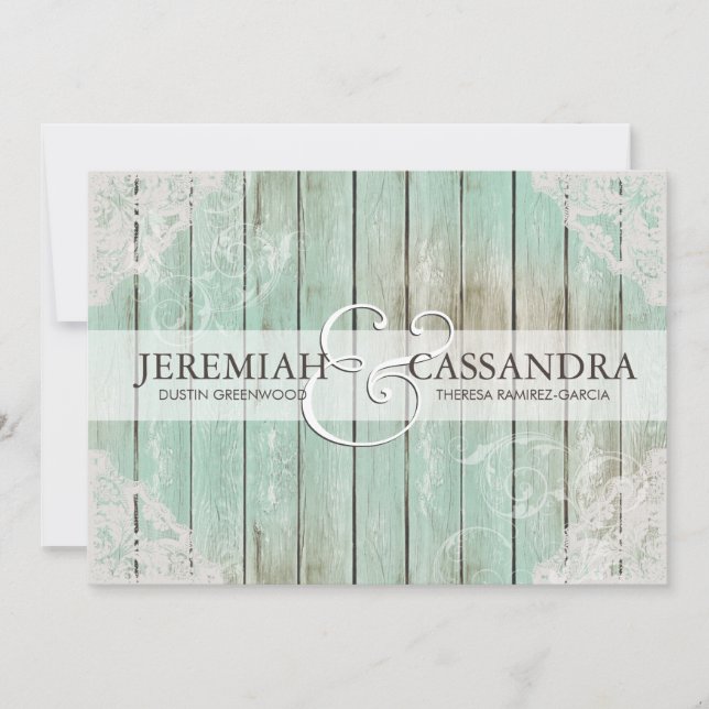 Invitación a la boda de encaje blanco antiguo (Anverso)