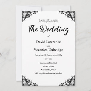 Invitación a la boda de encaje blanco y negro