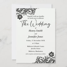 Invitación a la boda de encaje blanco y negro